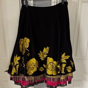Floral Embroidered chocolate brown corduroy and Yellow Skirt from Anthropology.